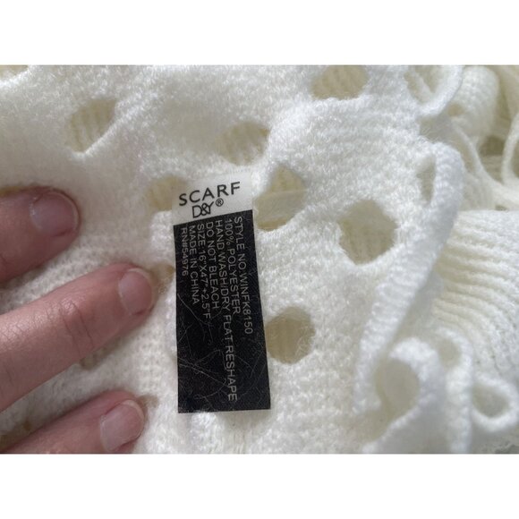 White Cream Fringe Knit Scarf Wrap D&Y Polyester Open Weave Boho Winter 61"x14" - Picture 5 of 5